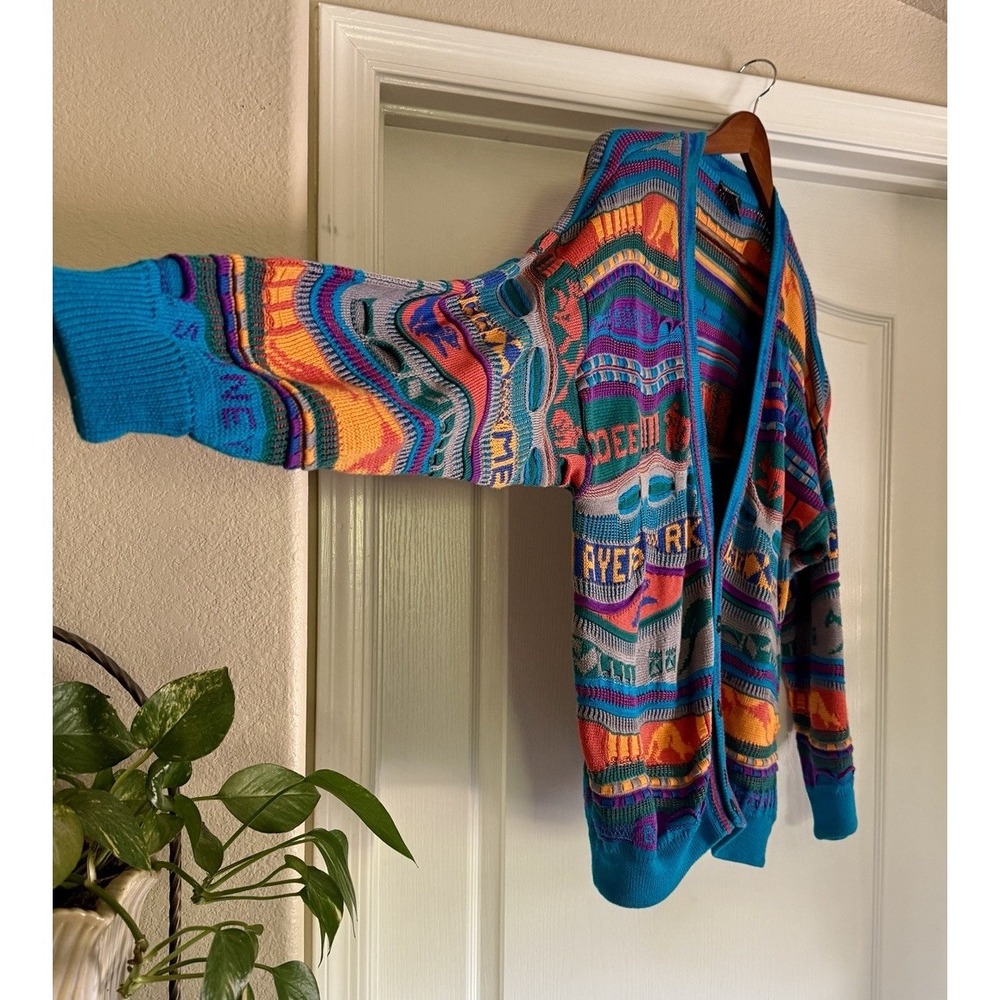 Vintage HySport Australia 100% Cotton Cardigan Sweater Men's Size 14 Coogi Style - Picture 5 of 16